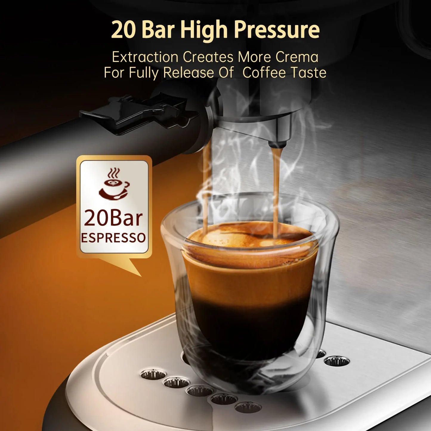 HiBREW Coffee Maker Cafetera 20 Bar Inox Semi Automatic Super Slim ESE POD & Powder Espresso Machine Hot Water H11