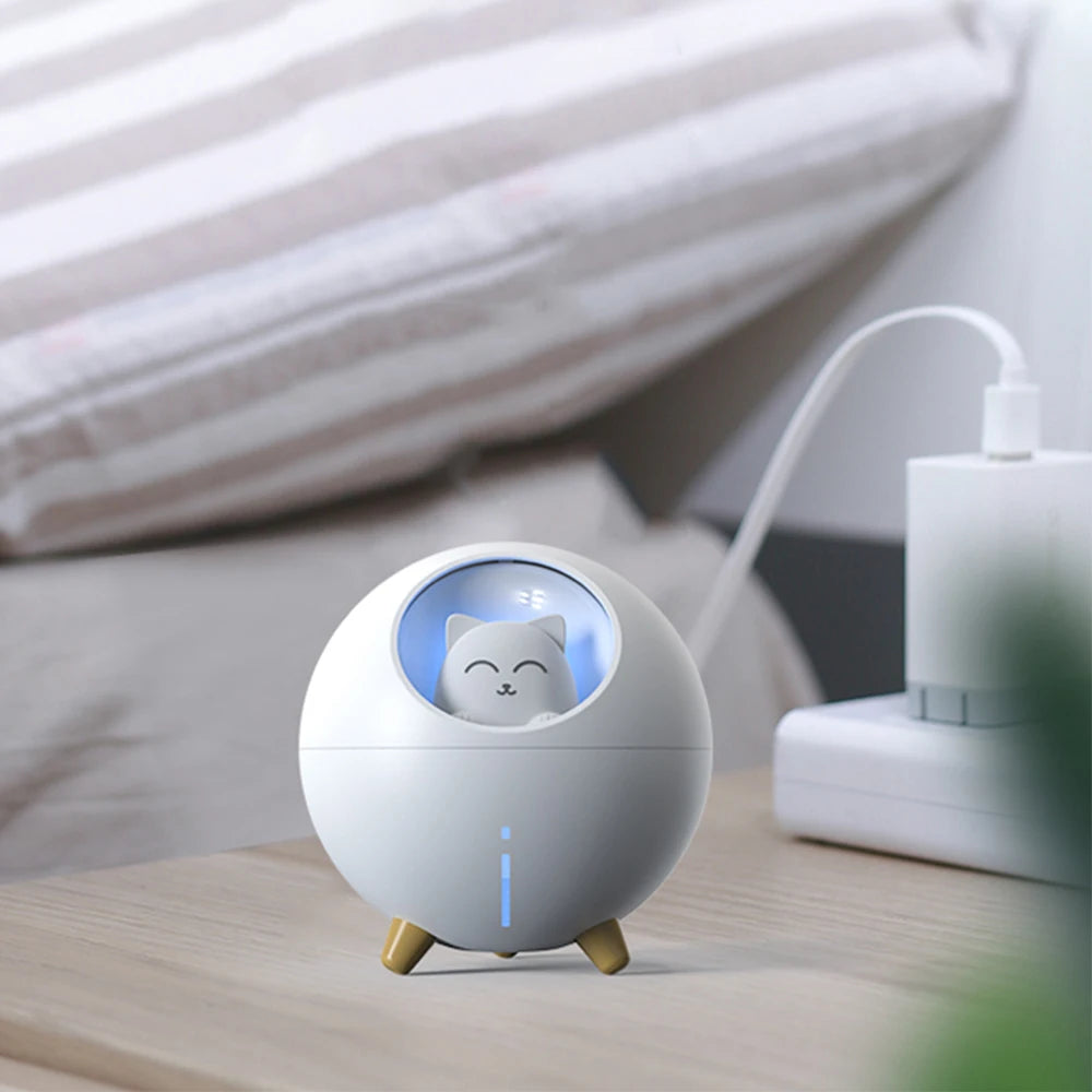 Cute Planet Cat Air Humidifier Ultrasonic Aroma Diffuser with Romantic Color LED Light USB Mini Humidificador Diffusor Fogger