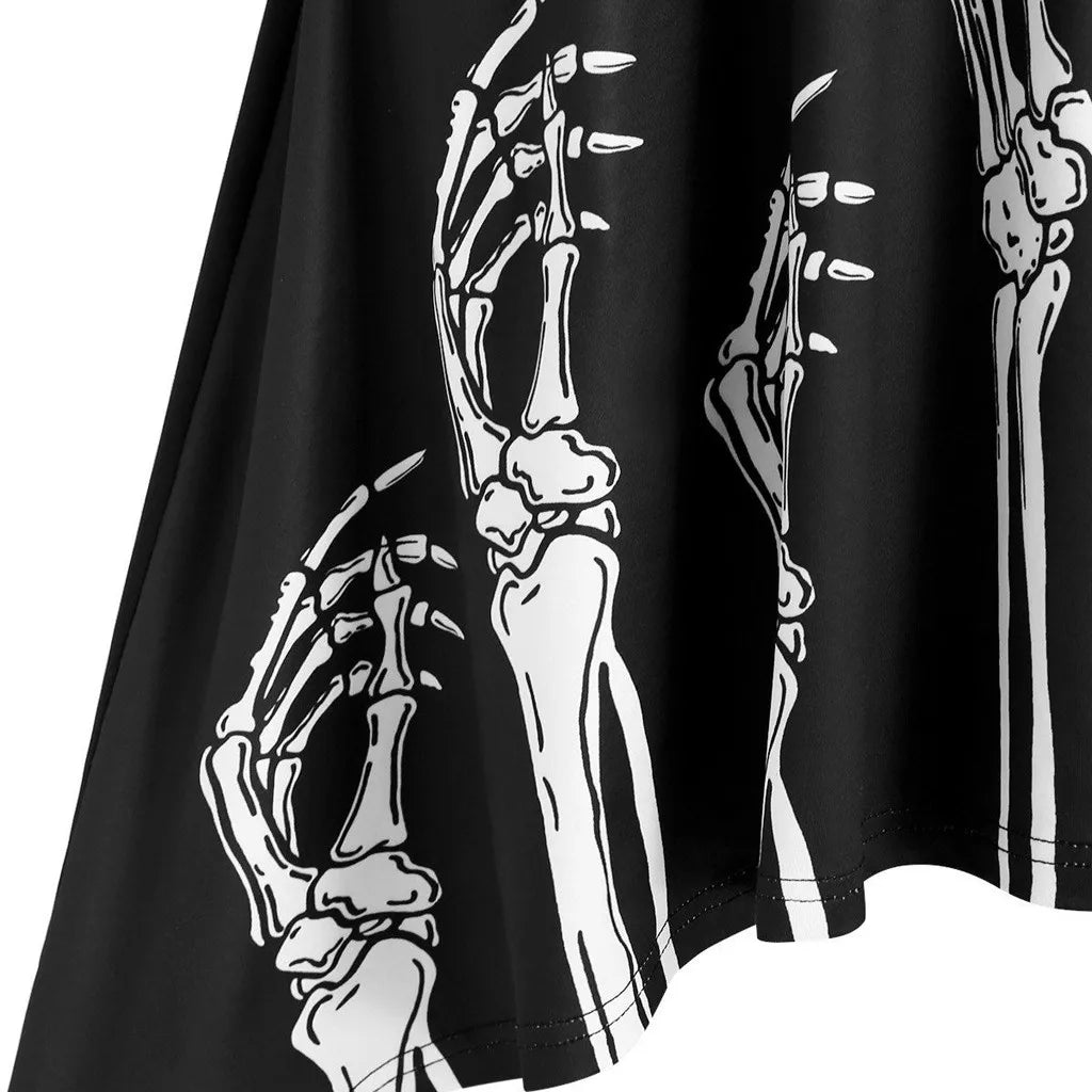 Ghost Claw Print Black Dress Women Gothic Punk Spaghetti Strap Backless Off Shoulder Dresses Female Insert Party Dress Vestidos