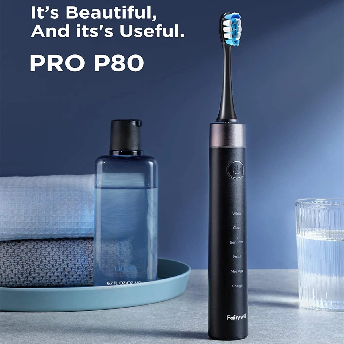 Fairywill Electric Toothbrush P80 with Pressure Sensor Whitening Electronic Toothbrushes USB Rechargeable Smart Timer for Adults