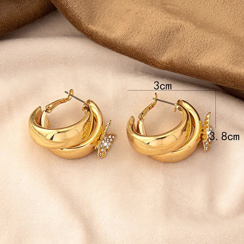 Geometric Circular Butterfly Hoop Earrings For Women OL Holiday Party Gift Ear Accessories Fashion Jewelry CE134