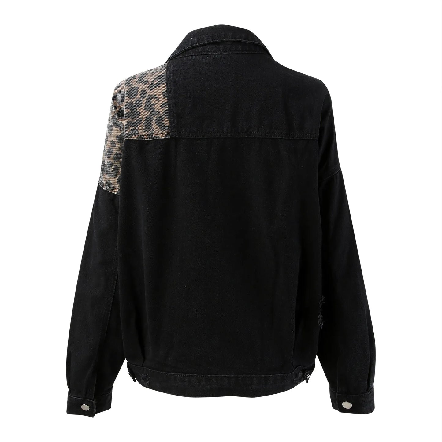 Ladies Leopard Print Patchwork Jean Jacket Temperament Long Sleeves Single Breasted Short Loose Coat Sexy  Korean Winter Outer