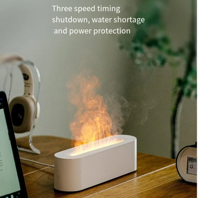 Newest RGB Seven-color Flame Aromatic Diffuser Household Air Humidifier USB Desktop Simulation Phototherapy Purifier Bedroom