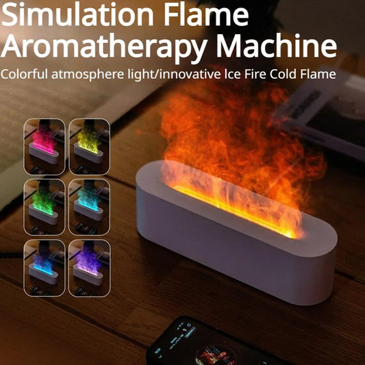 Newest RGB Seven-color Flame Aromatic Diffuser Household Air Humidifier USB Desktop Simulation Phototherapy Purifier Bedroom