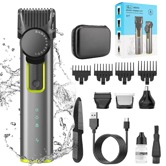 4 IN 1 Hair Cutting Kits 677 Professional Electric Trimmers Shaver Storage Package USB IPX5 Waterproof Body Grooming Clippers