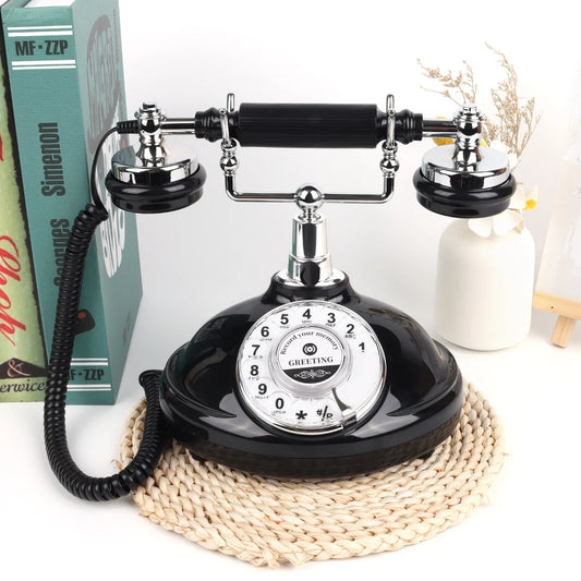 New Item Vintage Black White Voice Message Recording Corded Telephone Guestbook Rotary Keypad Audio Guest Book Phone