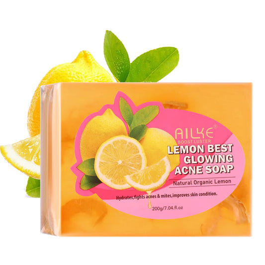 AILKE Natural Lemon Soap, Brightening Bar, Improves Dull Skin, Gentle Clean, Oil Control, Radiant Skin for Face and Body