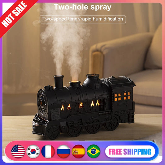 300ml Mini Train Shape Essential Oil Diffuser with Light Cool Mist Air Humidifier Aromatherapy Diffuser for Home Office Bedroom