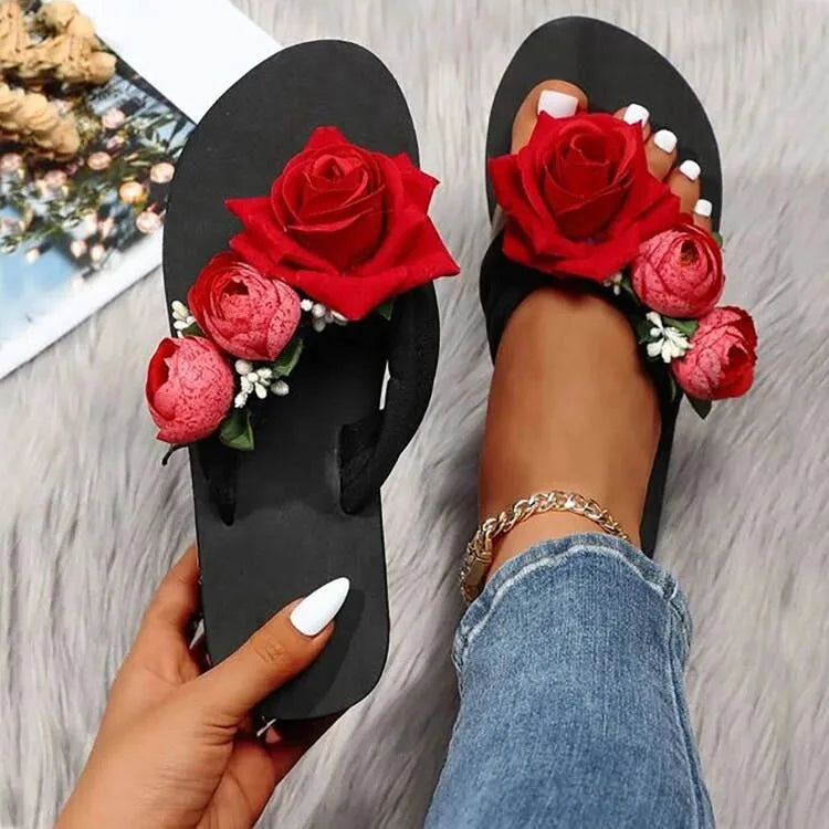 Slippers For Women Ladies Summer Flip Flops Open Toe Flowers Bohemian Sandals Casual Beach Shoes Outwear 2023 шлепки женские