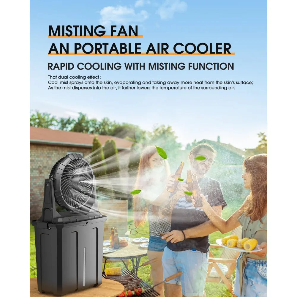 Portable Misting Fan with 9L Water Tank,10-inch Outdoor Fans for Patios/Camping, 20000mAhUSB RechargeableBattery ,3 Strong Winds