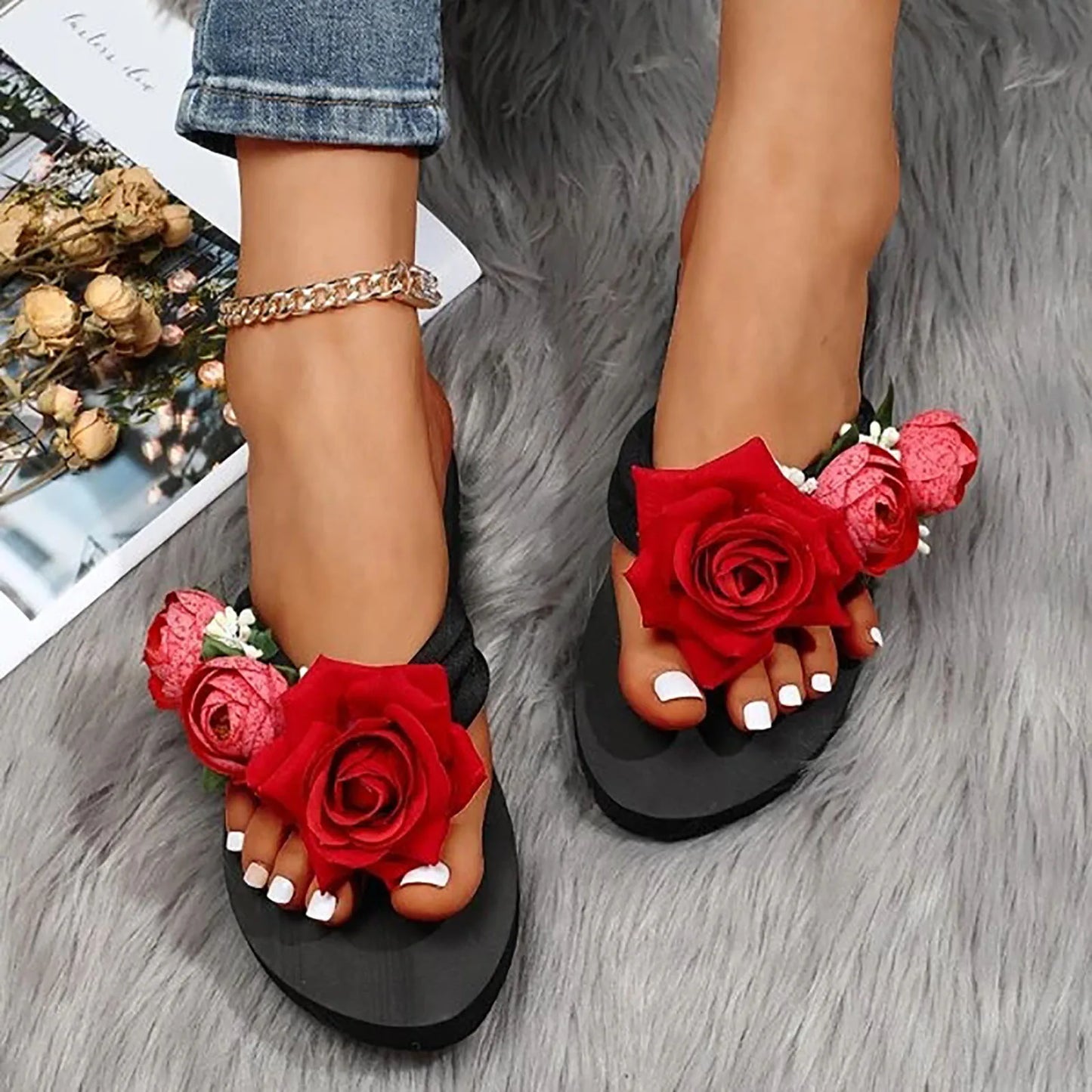 Slippers For Women Ladies Summer Flip Flops Open Toe Flowers Bohemian Sandals Casual Beach Shoes Outwear 2023 шлепки женские