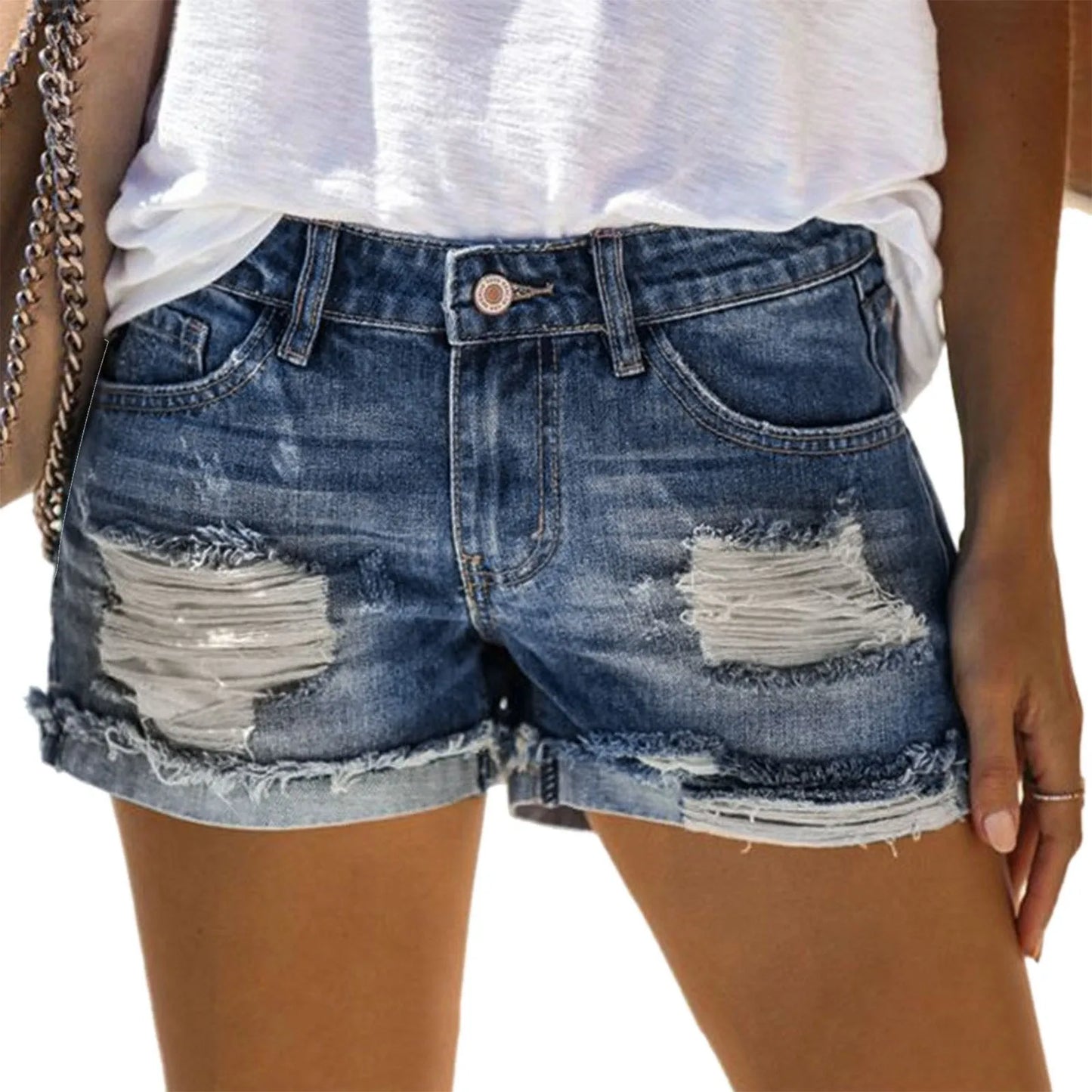 New High Waist Holes Ripped Denim Shorts Female Summer Korean Rolled  Wide Leg Loose Plus Size Jean Shorts Women's Denim Shorts