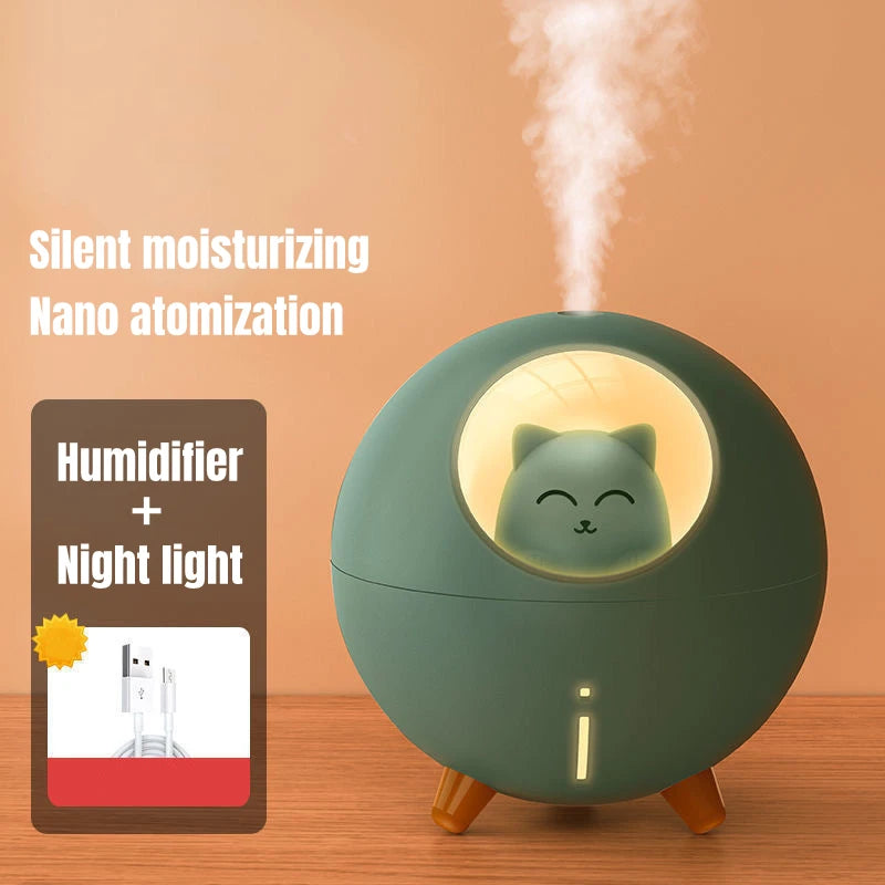 Cute Planet Cat Air Humidifier Ultrasonic Aroma Diffuser with Romantic Color LED Light USB Mini Humidificador Diffusor Fogger