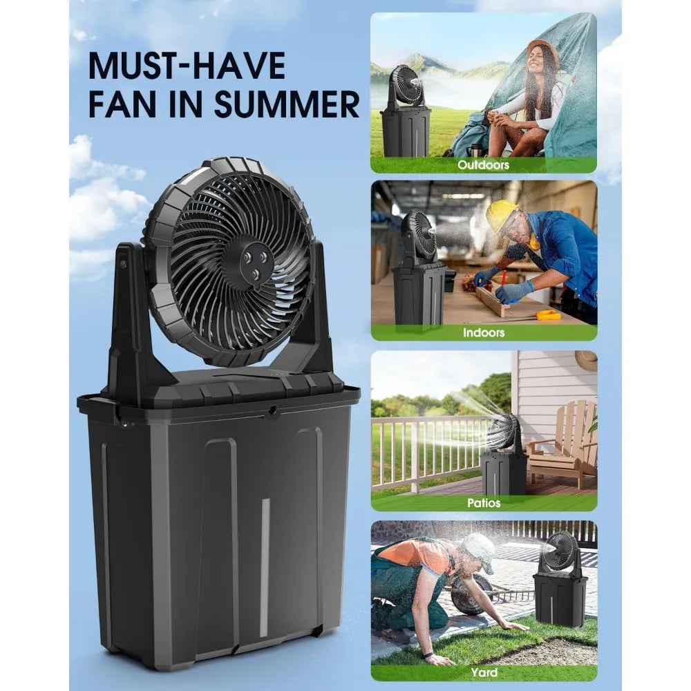 Portable Misting Fan with 9L Water Tank,10-inch Outdoor Fans for Patios/Camping, 20000mAhUSB RechargeableBattery ,3 Strong Winds