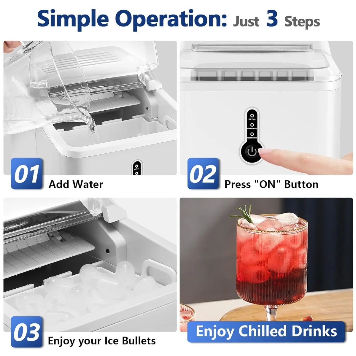 Countertop Ice Maker, 9 Thick Bullet-Shaped Ice Ready in 6-9 Mins, Portable Ice Maker Machine w/ Ice Scoop and Basket | USA |NEW