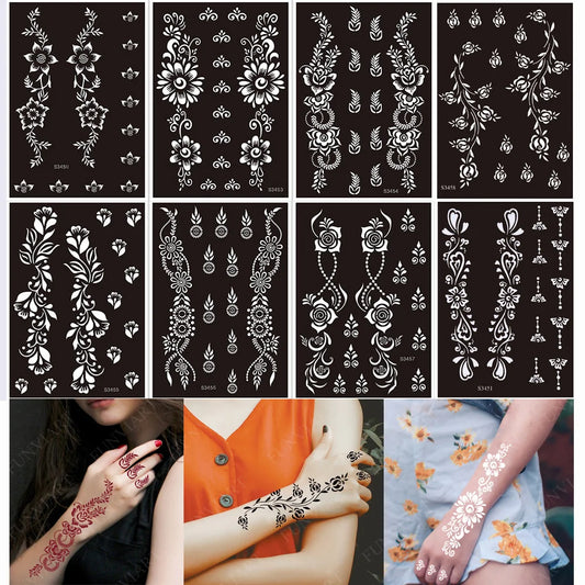 Henna Tattoo Stencils Reusable Painting Stencil for Hand Body Art Flower Temporary Tattoo Template Sleeve Wedding Bride Beauty