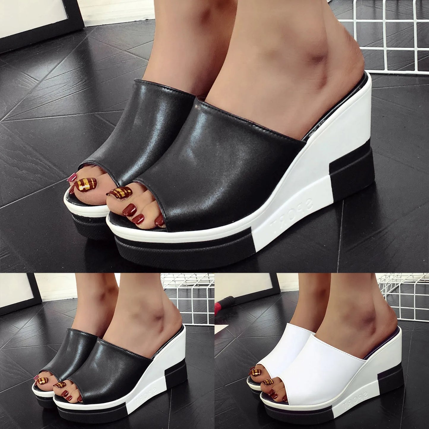 Summer Outdoor Women's Wedges Slippers Slip-On Shoes for Women Wedges Platform Sandals WomenPeep Toe Leather Sandals Shoes