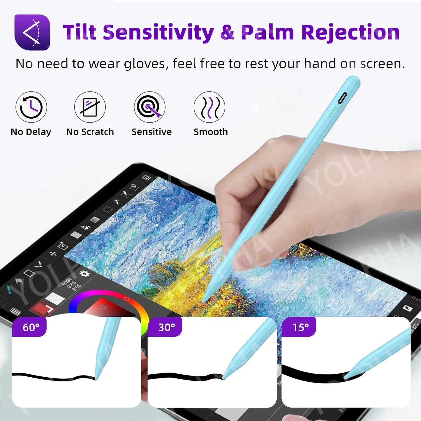 Stylus Pen for iPad with Palm Rejection (2018-2024) Alternative for Apple Pencil Active Touch Screen Pen for iPad Accessories