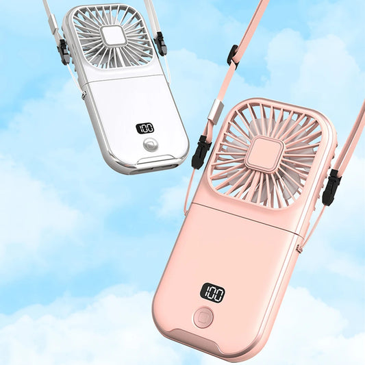 Hanging Neck Fans Mini Portable Folding USB Small Fan Mute Power Bank Portable Handheld Desktop 3000mAh Charge Desk Cooling Fan