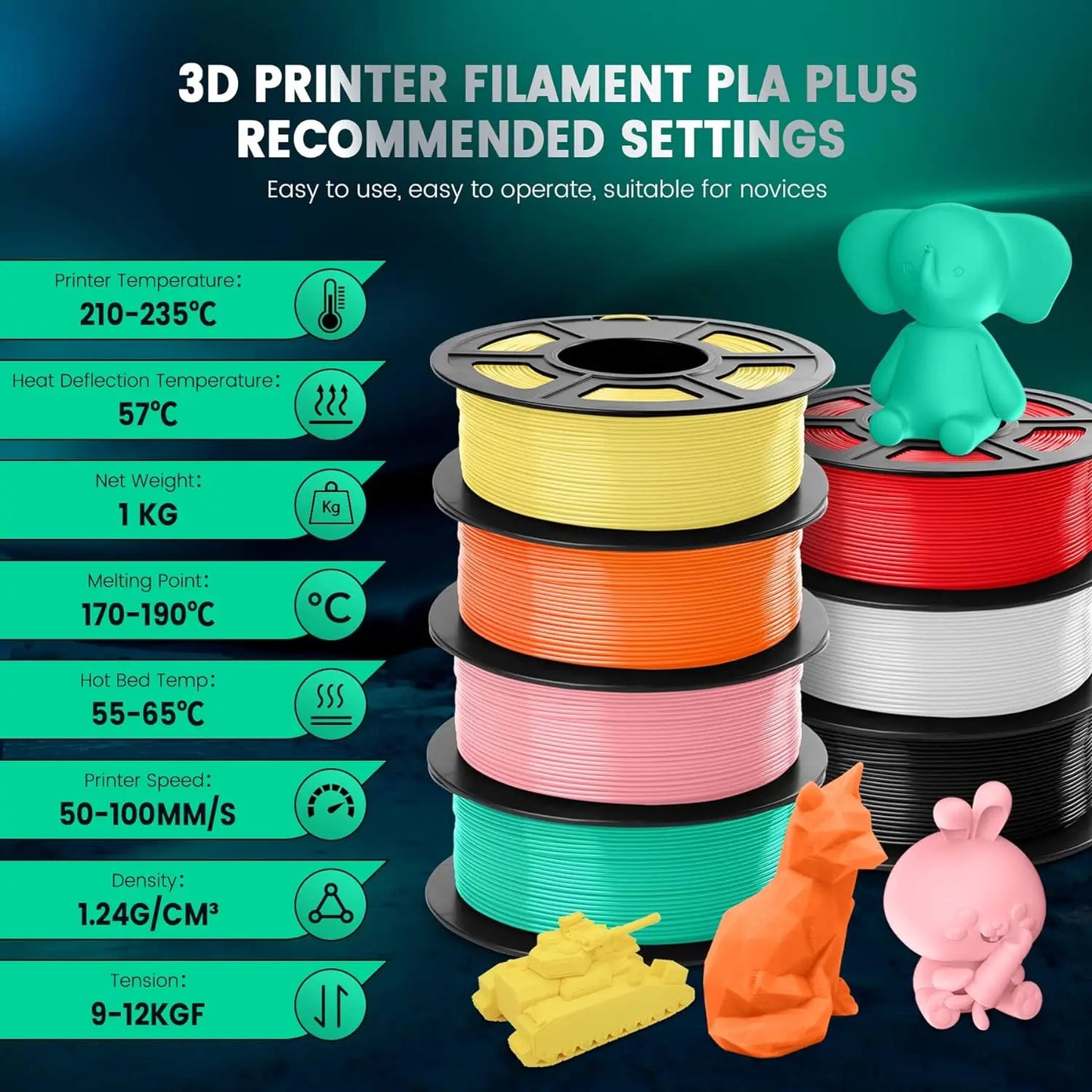 SUNLU Pla Plus 3D Printer Filament 1.75mm ±0.2mm 1KG Pla+ Neatly Wound Macarone Colors Filaments Creative 3D Printing Materials