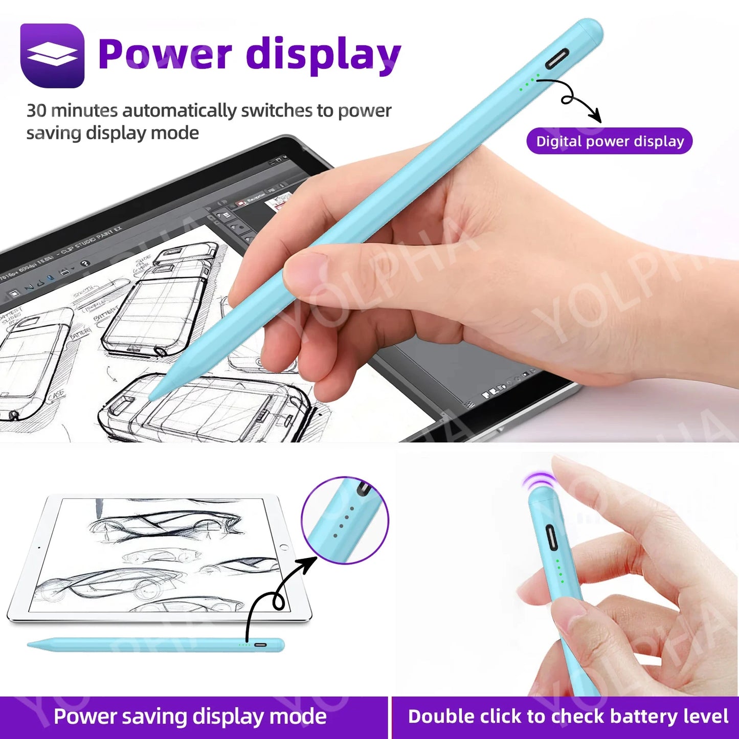 Stylus Pen for iPad with Palm Rejection (2018-2024) Alternative for Apple Pencil Active Touch Screen Pen for iPad Accessories